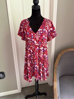 Anthropologie Red Multi Floral Mini Dress